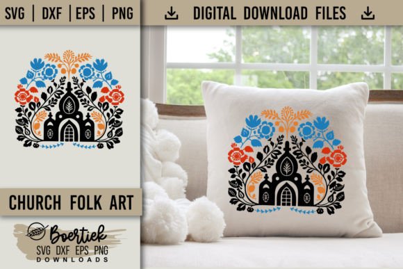 Church Folk Art SVG File for Graphics & Crafts