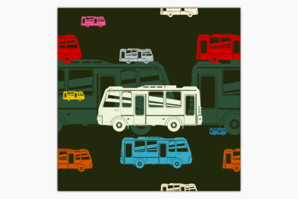 Flat Bus Vector Dark Seamless Pattern