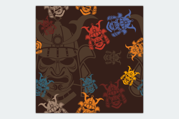 Flat Samurai Mask Dark Seamless Pattern