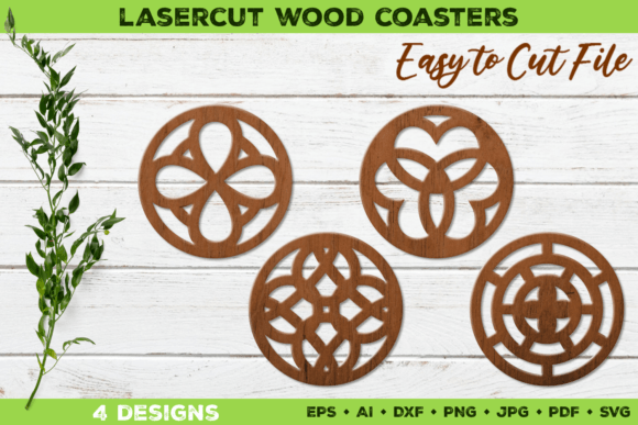 Lasercut Round Wood Coasters SVG: Graphics & Crafts