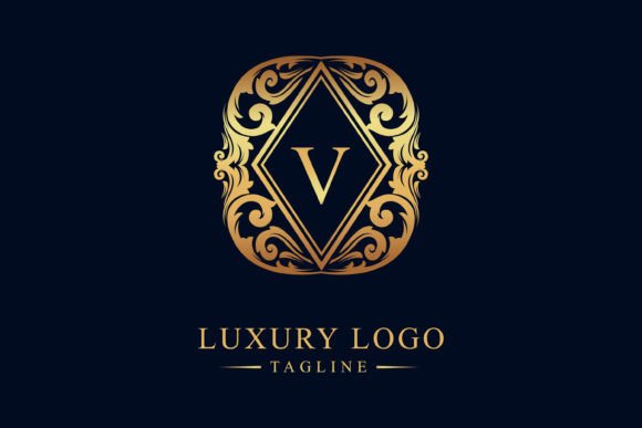 Letter V Alphabet Logo Luxury Ornament: Graphics & Logos