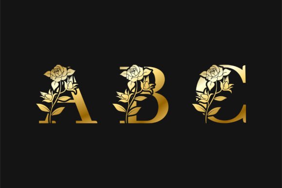 Metal Gold Gradient Floral Alphabet ABC Graphics