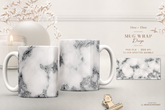 Mug Sublimation Beige Silver Marble Graphics