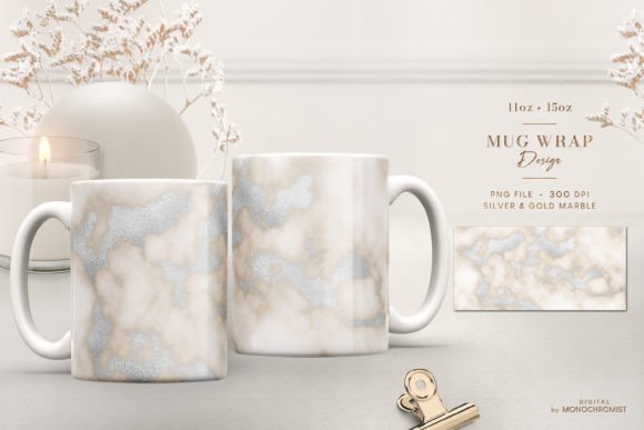 Mug Sublimation Beige Watercolor Silver Graphics