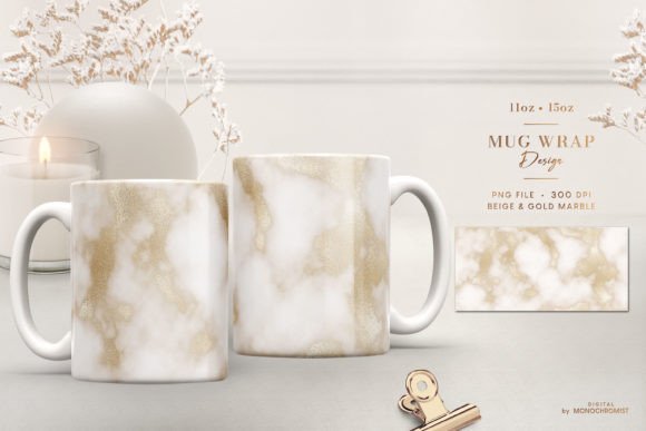 Mug Sublimation Beige Watercolor W Gold Graphics