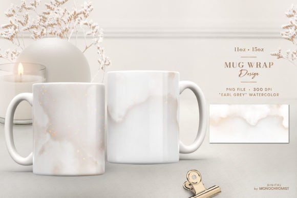 Mug Sublimation Grey Watercolor Clouds: Graphics & Print Templates