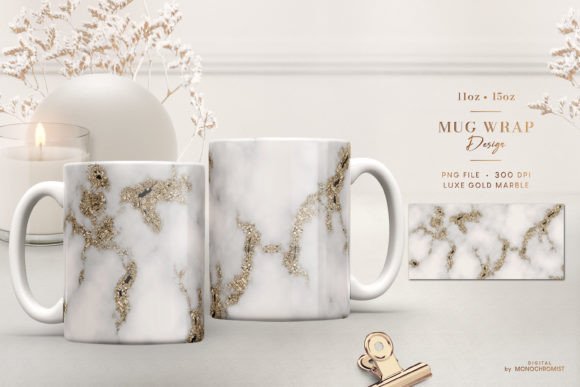 Mug Sublimation Template Beige Marble: Graphics & Print Templates