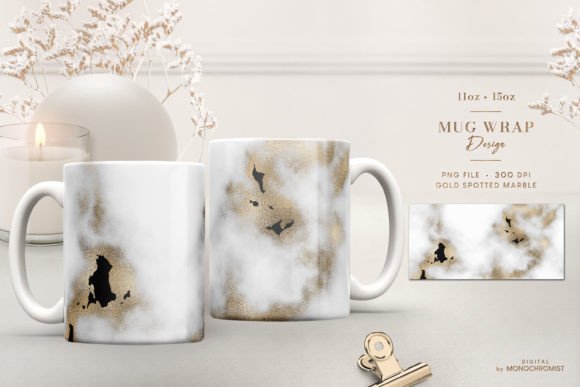 Mug Sublimation White Marble Gold Spots: Graphics & Print Templates