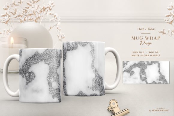 Mug Sublimation White Silver Marble Graphics & Print Templates