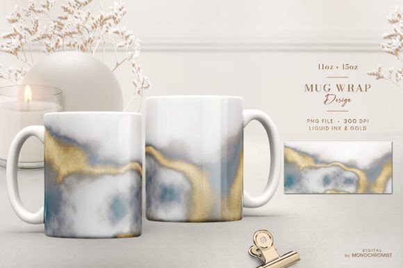 Mug Wrap Alcohol Ink Gold Gray: Graphics & Print Templates