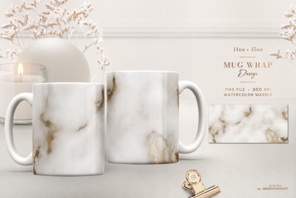Mug Wrap Soft Beige Gold Watercolor Graphics & Print Templates