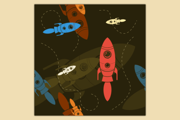 Rocket on Space Dark Seamless Pattern for Graphics