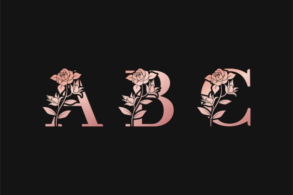 Rose Gold Gradient Floral Alphabet ABC Graphics
