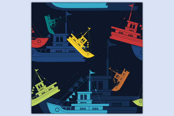 Side View Ship Dark Seamless Pattern for Crafts & Graphics