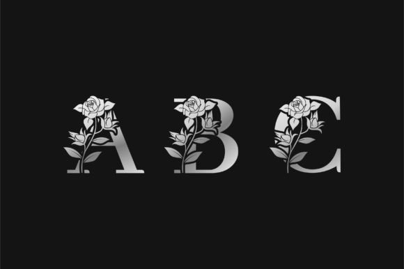 Silver Metal Gradient Floral Alphabet Graphics for Crafts