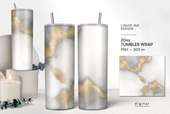 Tumbler Wrap Alcohol Ink Gold Gray PNG: Graphics & Crafts